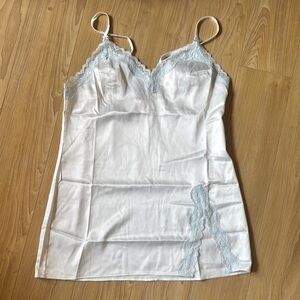 Elegant White and Blue Lace Chemise